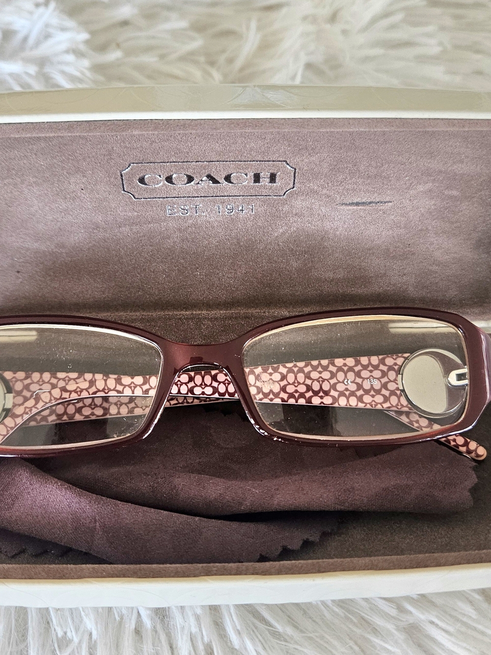 Authentic Coach Burgundy & Pink & Beigd  Inside Eyeglasses Frames with Case